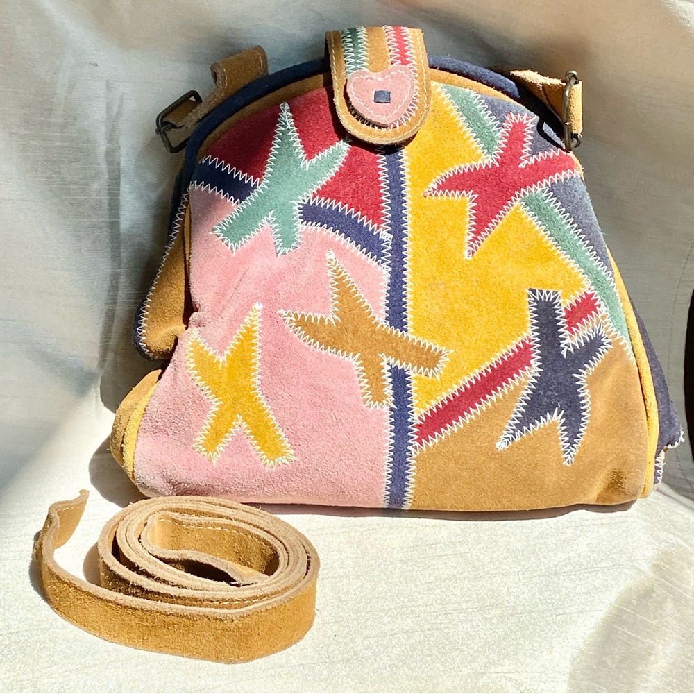 Zara Vintage Suede shoulder bag handmade natural stiching Bags